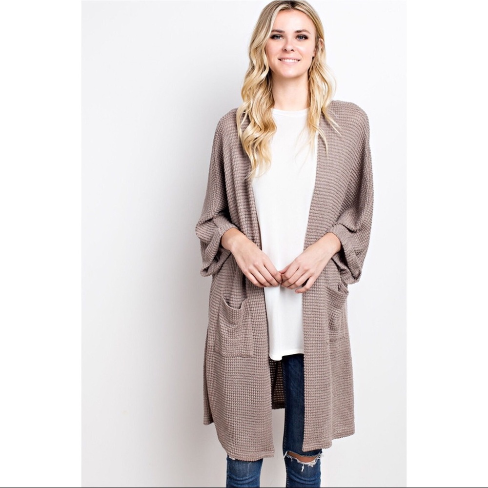 >>LAST<< Emily Waffle Knit Duster - Latte - Picture 4 of 5